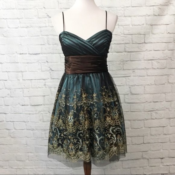 Morgan & Co Teal and Brown Short Party Dress 11/12 - Picture 1 of 5